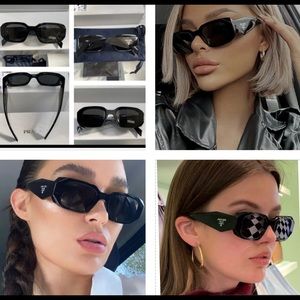 PRADA UNISEX ,ULTRA SHINY BLACK GEOMETRIC SUNGLASSES AS SEEN N INFLUENCERS